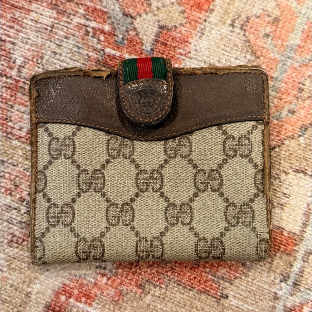 Gucci Sherry Line Vintage Wallet, Brown Leather & PVC Monogram